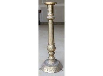 Very Large Brass Lamp Turned Pillar Candle Holder - 23' Tall