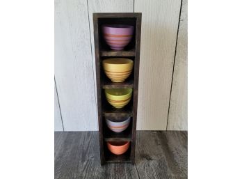 5 Tea/saki Cups In Wooden Box Holder
