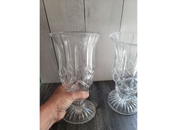Pair Of 10' Crystal Vases - Huge And Beautiful