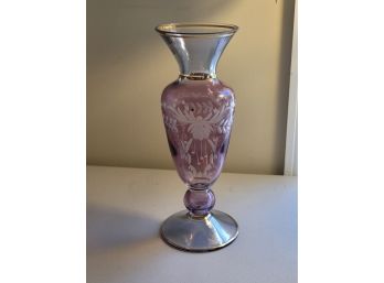 10' Vase Purple And Iridescent Blue With Gold Trim