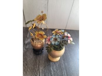 Pair Of Small Metal Flower Arrangements