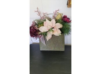 Metal Wall Basket With Dried Flowers