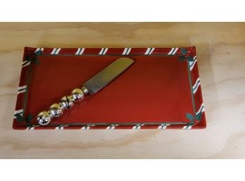 Brand New Unused Christmas Tray With Knife 1 Of 2 - 6' X 12'
