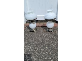 Pair Of 2 White Hotmail Glass Lamps 2ft Tall
