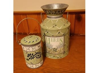 2 Painted Galvanized Containers