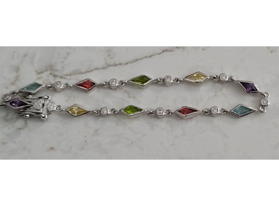 7' Multi Colored Stone Bracelet  - 925 - 5.9g - Lot G