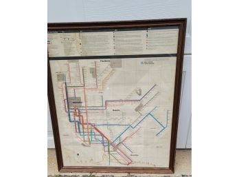 1974 NYC Subway Map Framed - Some Staining - 24x 28