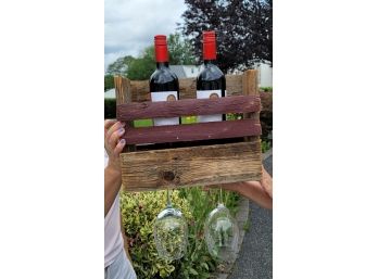 Rustic Wine Bottle And Glass Holder