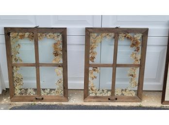 Pair Of Old Windows With Pressed Flowers- 19.5 X 25