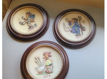 3 Vintage Hummel Plates With Holders
