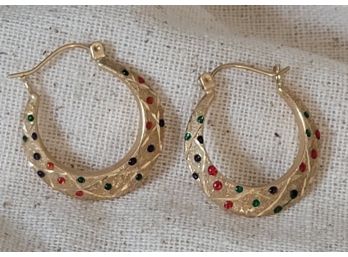 14k Hoop Earrings With Multi Colored Stones - 2.5g - Lot F