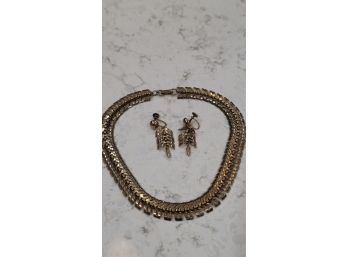Vintage Costume Jewelry Set - 15' Necklace & Screwball Earrings  - Lot T