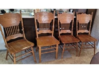 4 Oak Chairs  - 1 Is A Match