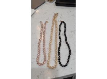 3 Pearl Strands With 14k Clasps - Lot J