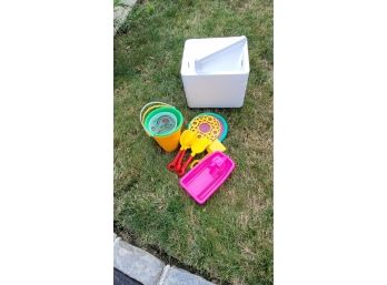 Beach Toys And Styrofoam Cooler With Handle