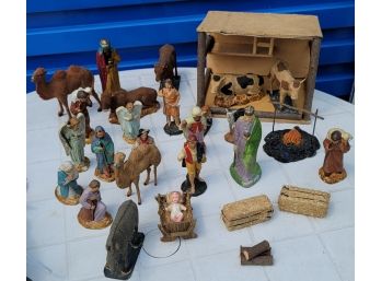 Very Old Nativity- Some 'Flocked' & Made In France