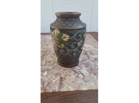 Vintage Chinese Brass Cloisonne Vase 5'