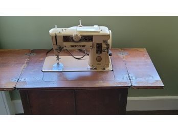 Vintage Singer 401A Sewing Machine,  Cabinet And Accessories