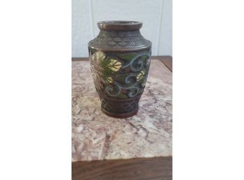 Vintage Chinese Brass Cloisonne Vase 5'