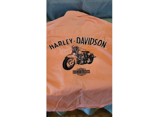 Harley Davidson Light Orange Shirt - Size M - Even Buttons Say Harley
