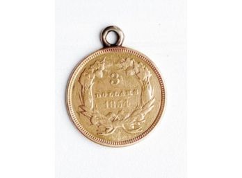 1854 3 Dollar Coin 21k Gold Love Token -J