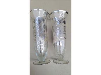 2 Silver Rimmed Vases - 10'