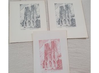 3 Litho Engravings Of Rheims Cathedral Emil Rothenbacher