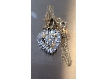 14k & Diamond Heart Pendant & Necklace  - 2.7g - D