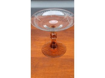 Amber And Clear Glass Depression Footed Compote