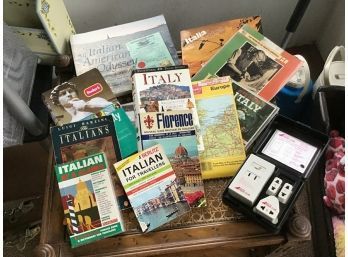 Books On Italy, Travel Language, Culture Plus Electric Converter