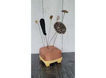 4' Hassock Hat Pin Holder W/6 Hat Pins