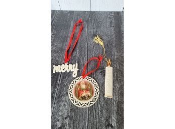 3 Lenox Ornaments- Merry, Santa, Candle