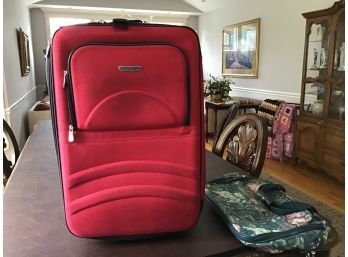 Red Suitcase With Wheels 26x17 And Floral Carry-on Bag 16x11.