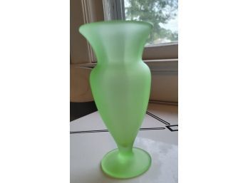 7' Frosted Green Depression Glass Vase