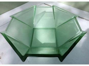 Green Depression Geometric Bowl -9.75'
