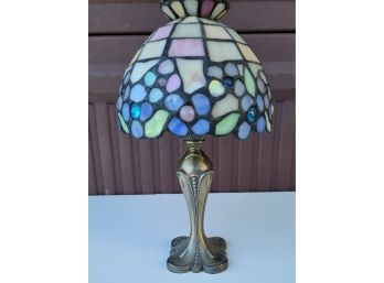 Beautiful Stained Glass Votive Light - Heavy Shade And Base