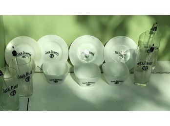Jack Daniel's Nut Dishes,  Mini Dishes Glasses & Glass Stirrers W/jD Bottles