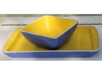 Yellow And Blue Chip And Dip - Plate - 10.5' X 6', Bowl 5'