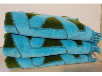 3 Brown And Blue Bath Towels