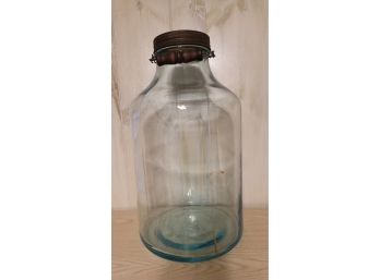 Very Large 20' Tall Glass Jar With Metal Handle And Screw Top