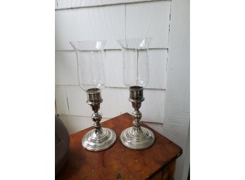 Set Of Sterling Candlesticks With Glass