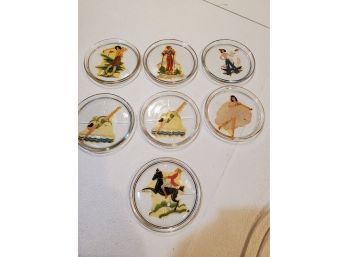 7 Vintage Glass Coasters