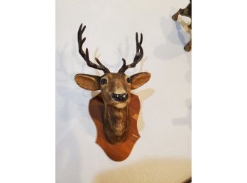 Antique Syroco Wood Carved Mounted Stag Head
