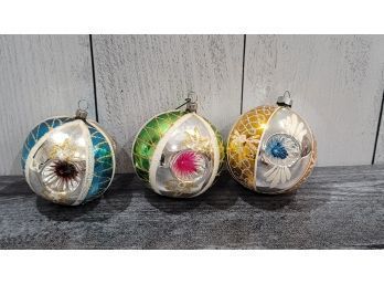 3 Vintage Christmas Ornaments  - 3.5' Balls