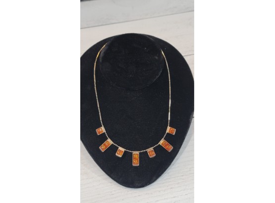16' Silver & Amber Necklace