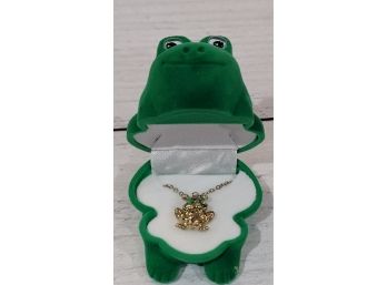 Childs Frog Necklace In Cute Frog Box