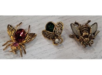 Vintage Costume Bug Pins - Coro Fly Missing One Eye