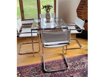 Chrome And Glass Table With 4 Chairs
