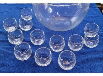Round Bottom Punch Bowl With 12 Round Bottom Glasses
