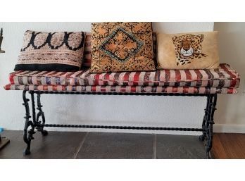 48' Wrought Iron Base Bench  - Throw Pillows Not Included